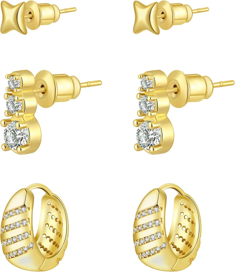 Rotnso Gold Hoop Earrings Set for Women Trendy, 14K Gold Plated Chunky Hypoallergenic Small Diamond Cartilage Hoops Cute Cubic Zirconia Dangle Stud Earrings Jewelry Gifts - Image 1